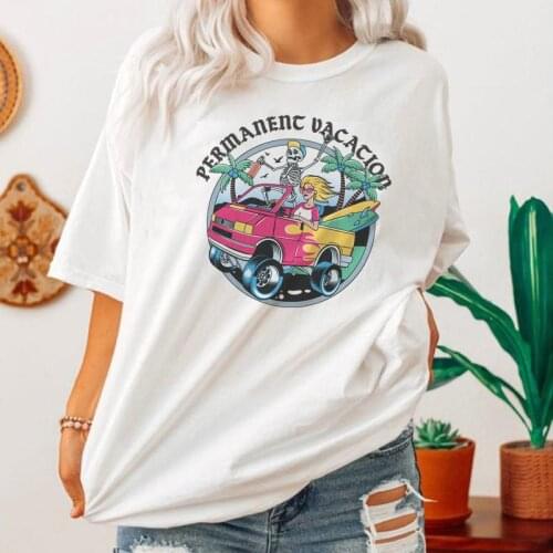 Surfing Skeleton Oversized Beach T-Shirt Women Causal Short Sleeve Vacation T Shirt Graphic Funny Tshirt Summer Tops Clothes