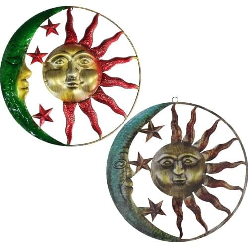 Artistic Sun Moon Metal Wall Art For Indoors Outdoors With Finish Antique Iron Wall Hanging Ornaments Home Room Decor opportune