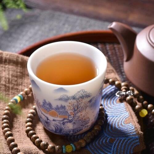 Tea Cup Ceramic Mei Lan Chrysanthemum Lipper Jade White Porcelain Master Cup Personal Cup Single Cup Kung Fu Tea Pu'er Tea Cup