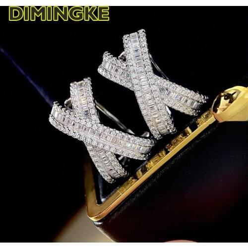 DIMINGKE S925 Silver 18K Gold X-shaped Sparkling Diamond Earrings Ear Clips Sexy Womens Party Boutique Jewelry
