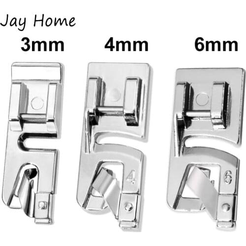 3PCS Hemming Foot Kit Rolled Hem Sewing Machine Presser Foot Set for Low Shank Household Sewing Machines 3 mm 4 mm 6 mm