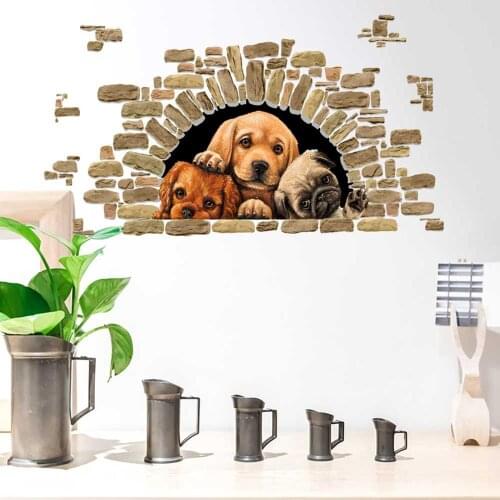 Cute three puppies Wall Stickers Bedroom living room for Home Decor kids room decals background decoration lovely dogs sticker