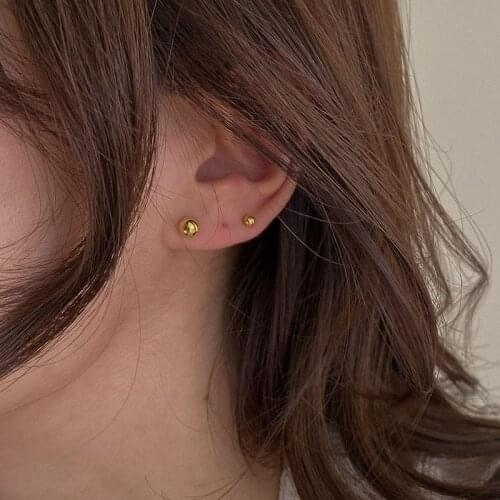 Mini Ball Earrings For Women Simple Small Gold Piercing Pins Elegant Charms Golden Studs Earring Korean Ladies Ear Jewellery