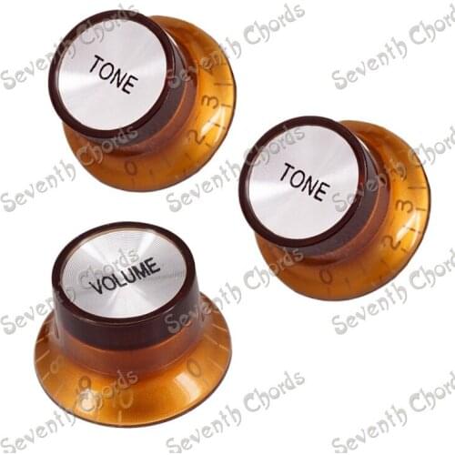 A Set 3 Pcs Coffee-Gold 1 Volume & 2 Tone Speed Control Knobs for Electric Guitar