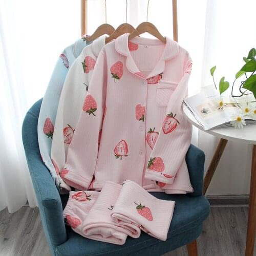 New autumn and winter women cotton pajamas set cotton thick air layer cute cartoon long sleeve trousers home service suit female