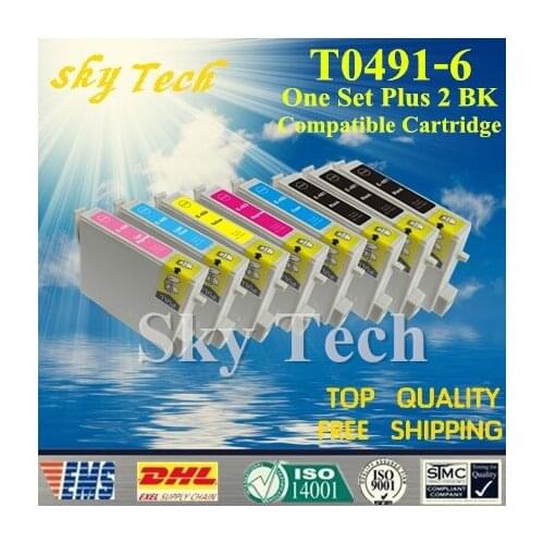 One set Plus Two BK Compatible Cartridge For T0491 - T0496 , For Epson R210 R230 R310 R350 RX510 RX630 RX650