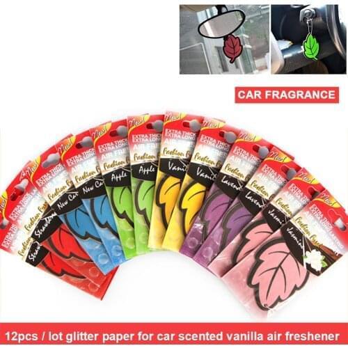 12Pcs/Set Car Air Freshener Auto Shine Paper Hanging Glitter Paper Scented Vanilla Fragrance Leaf Shape For Car Home Boat