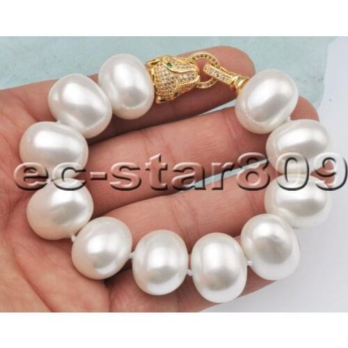 P6787 8" 20mm White Egg Shell Pearl Bracelet Cougar CZ