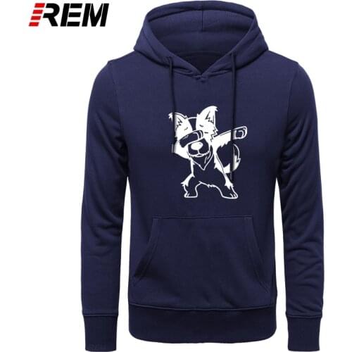 Man Funny Dabbing Border Collie Dog Graphic Long Sleeves Crewneck Tops Cotton Style Hoodies, Sweatshirts REM Fleece Full Print