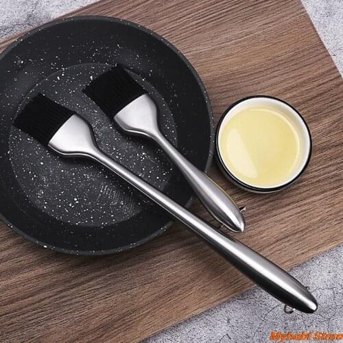Silicone BBQ Oil Brush with Stainless Steel Handle Barbecue Oil Sauce Basting Brush Pastry Baking Brush Kitchen Cooking Tools