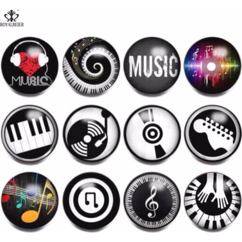 12pcs/lot Mix Musical Note Pattern Glass Clip Charm 18mm Snap Button DIY Lampwork Charm Bead For Bracelets Jewelry Charm KG0021b