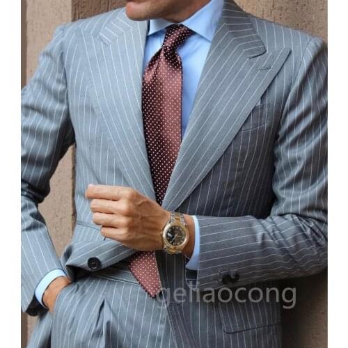 Light Gray Double Breasted Business Suits for Men Formal Wedding Tuxedo with Peaked Lapel 2 Piece Male Jacket Pants Costume