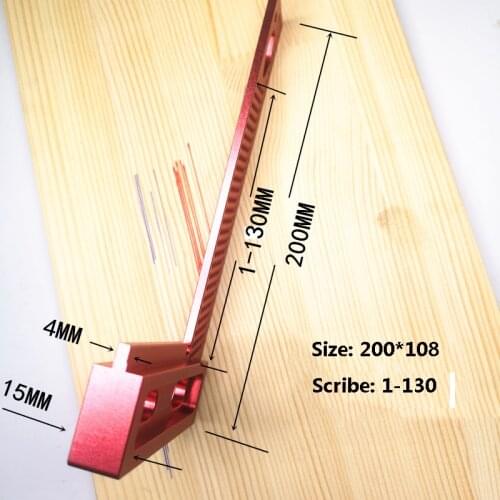 T-200 Woodworking High-precision Scale Ruler Aluminum Hole Scribing Mark Line Gauge Carpenter L-type Measuring Tool