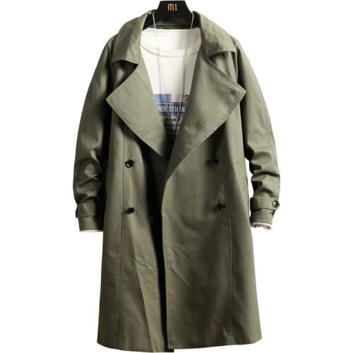 New Double Breasted Trench Coat Men Jacket Overcoat Casual Mens windbreakers Solid Color Long Loose Autumn Fashion Trenchs