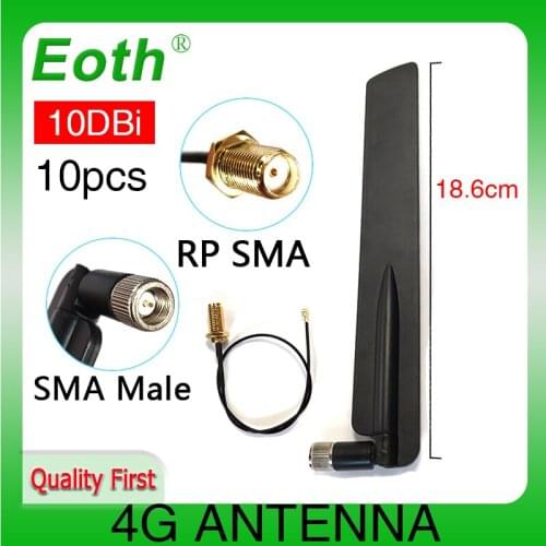 4G LTE Antenna 10P 10dbi SMA Male Aerial 698-960/1700-2700Mhz antenne antena + 20cm RP-SMA U.FL IPX Pigtail Extension Cable