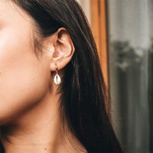 Sea Shell Charm Dangle Earrings Seashell Jewelry | Lever Back Style | Beachy Ocean Boho Natural Shell Hoop Earring Summer YJ38