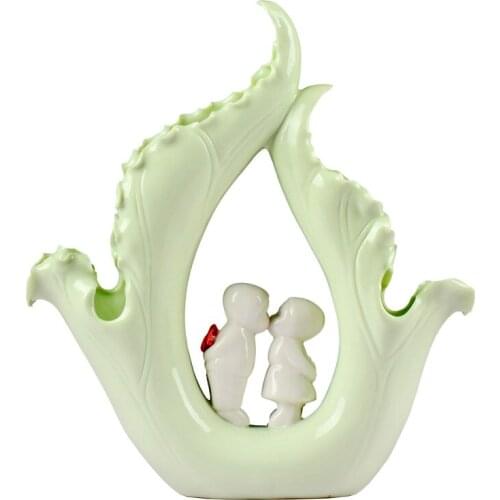 MODERN SIMPLE IMITATION JADE LOTUS LEAF ART FLOWER VASE COUPLES FLORAL ORGAN CERAMIC CRAFTS HOME DECORATIONS DESKTOP R3110
