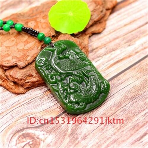 Jewelry Gifts Charm Carved Amulet Green Jadeite Women Necklace Hand Natural Pendant Phoenix Chinese Men Fashion for Jade