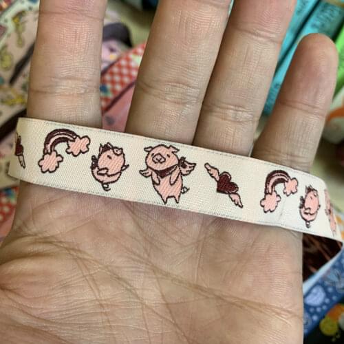 ZERZEEMOOY 5/8" 16 mm 5yards/lot Cartoon Polyester Woven Jacquard Ribbon Pink Angel Piglet KTZD19112503