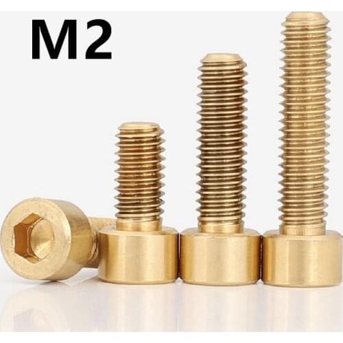 100PCS M2x4/5/6/8/10/12mm GB70.1 DIN912 Pure Brass Hexagon Socket Screws Bolt