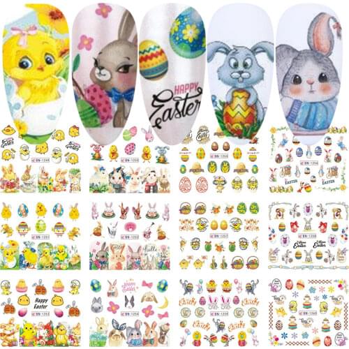 4/12pc Easter Chick Egg Sliders For Nails Bunny Rabbit Design Water Decals Wraps Nail Art Sticker DIY Manicure Tip LABN1249-1260