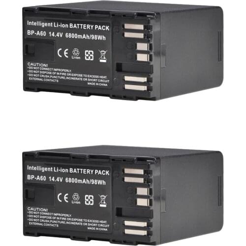 2PCS 6800mAh 14.4V BPA60 BP-A60 Battery for Canon EOS C200 C200B C220B C300 MK II BP-A30 BP-A90