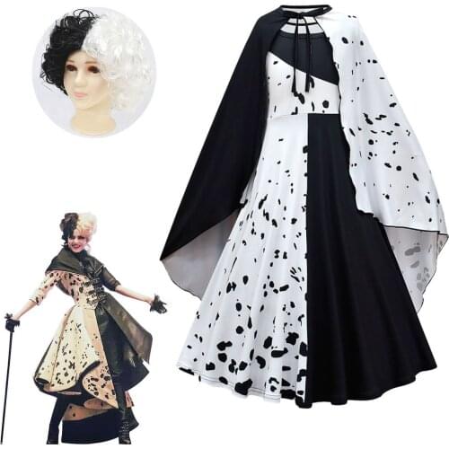 2021 Movie Cruella Cosplay Costume Dress Outfits Halloween Carnival Suit