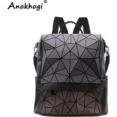 ANOKHOGI Big Capacity Geomatic Night Shiny Backpacks Multi Functional PU Leather Backpack Bag ML224