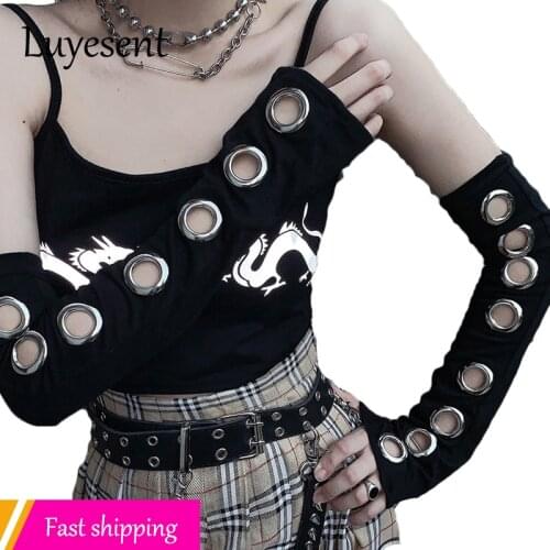Black Punk Gothic Hollow Out Unisex Women Men Eyelet Sport Outdoor Elbow Length Sleeve 2021 Cool Stretch Character Arm Warmer