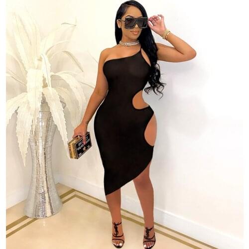 Black/red Single Shoulder Asymmetrical Wrap Dress Summer Dresses for Women Club Outfits Side Hollow Out Backless Skinny Dress