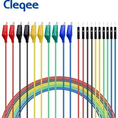 Cleqee 10PC Dupont Wire Male/Female to Alligator Clip Jumper Wire Crocodile Clip Test Lead Silicone Jumper Cable DIY P1531/P1533
