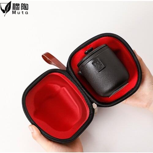 Travel tea set, portable bag, stoneware Kungfu tea art, one pot, three cups, Japanese style fast guest cup, glass custom logo