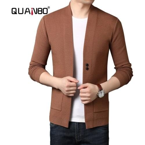 QUANBO Brand Goodthreads Mens Soft Cotton Shawl Cardigan 2020 Autumn Winter Youth Korean Warm Casual Cardigan Coat