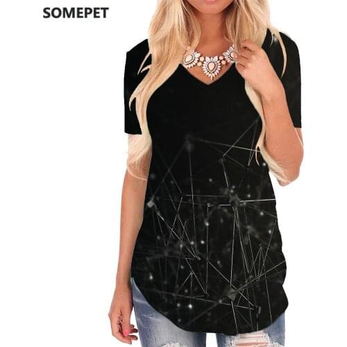 SOMEPET Geometry T-shirt women Black V-neck Tshirt Pattern Shirt Print Art T-shirts 3d Womens Clothing Fashion Cool Streetwear