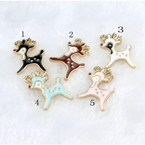 Rhinestone Gold Color Tone Enamel Animals Charms Christmas Gift Deer Charms Handmade Necklace Jewelry Accessories Making Craft