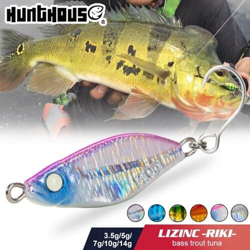 Hunthouse fishing hard lizinc metal jigging bait mini jig lure spoon 3.5g/5g/7g/10g/14g sinking UV eyes for bass trout tuna