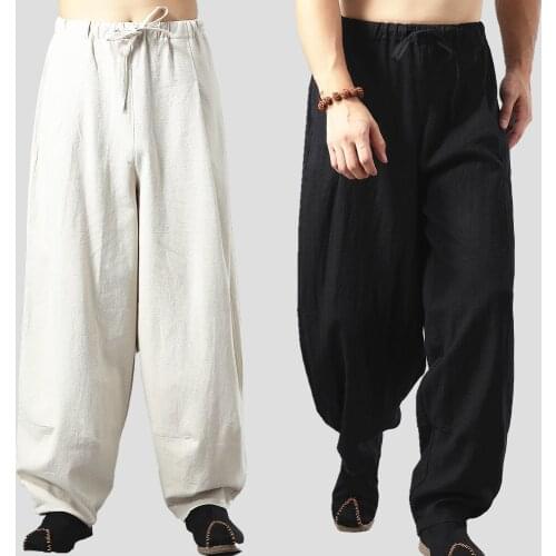 Kungfu Tai Chi Martial Arts Pant Men Sweatpant Linen Autumn Winter Loose Jogging Casual Workout Meditation Trouser Sportswear