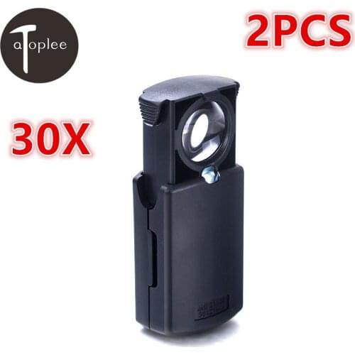 NEW 2Pcs Mini 30X Magnifier Folded LED Light Jewelry Identifying Pullout Magnifiers Currency Detecting Loupes Magnifiers