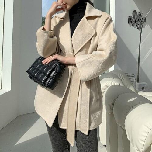 2021 new high-end water ripple wool double-sided cashmere coat female short short woolen coat female