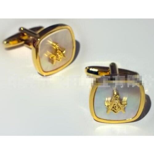 New Masonic Cufflinks Freemason Cuff Links Compass Vintage Sea Shell Gold G Pearlescent Cuff Button Men Fashion Jewelry
