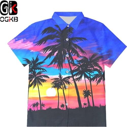 OGKB EU/US Size New Hawaiian Button Shirts Man Fashion Casual 3D Hawaii Print Beach Quick Dry Top Blouse Shirts Plus Size 6XL