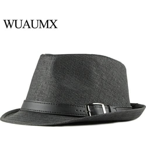 Wuaumx Unisex Panama Hat Spring Summer Retro Top Jazz Caps Men Women Mesh Breathable Fedoras Hat Solid Black White Bowler Hats