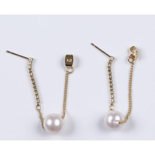 Gold Plated Alloy Chain 9.5-10mm Round Shape Pearl natural freshwater pearl Earring
