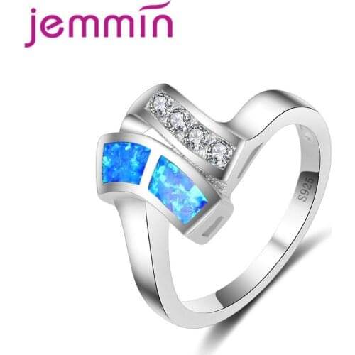 Size 6-9 925 Sterling Silver Blue Fire Opal Rings For Women Wedding Engagement Promise Statement Anniversary Anillos