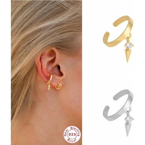 Real 925 Sterling Silver Ear Cuff For Women 1 pcs Charming Zircon Clip On Earrings Earcuff Without Piercing Earrings Jewelry