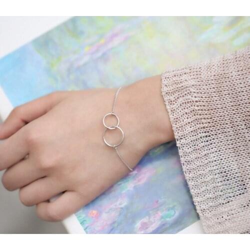 Daisies Pure 925 Sterling Silver Double Round Circles Infinity Chain Bracelets Pulseras Accessoires Women Statement Jewelry