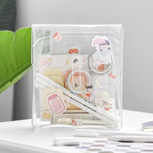 Cute Document Bag Transparent PVC Winding Type Folder Large Capacity File Notebook Pencil Storage Waterproof Stationery Holder