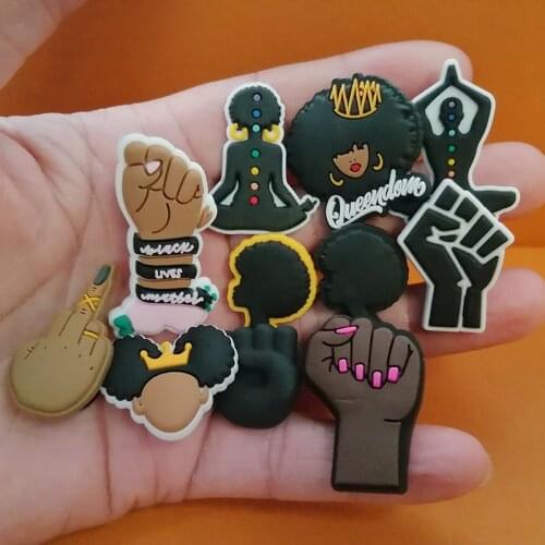 1PCS PVC Crocodile Leather Shoes Black Girl Magic Shoe Buckle Accessories Buckle Decoration Charm Girl Gift Black Life Lssues