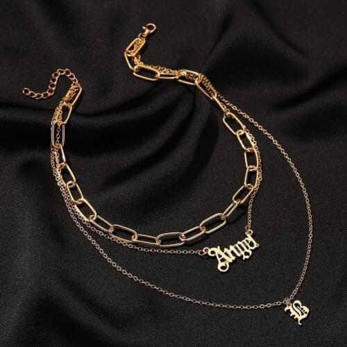 U-Magical Temperament Multi-Layers Chunky Cuban Chain Necklace for Women Trendy Angel Letter Pendant Chokers Necklaces Jewellery