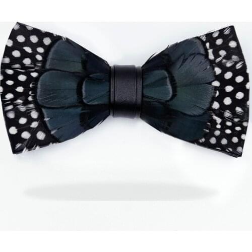 Unique Original White Dot Feather Bow Tie Natural Hand Made Bowtie With Gift Box For Men Business Party Wedding